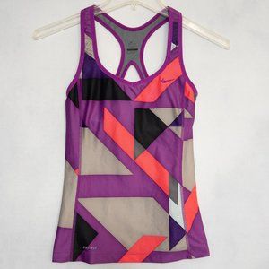Nike Dri Fit Athletic Racerback Tank Shelf Bra Geometric Stretch Women's Small S